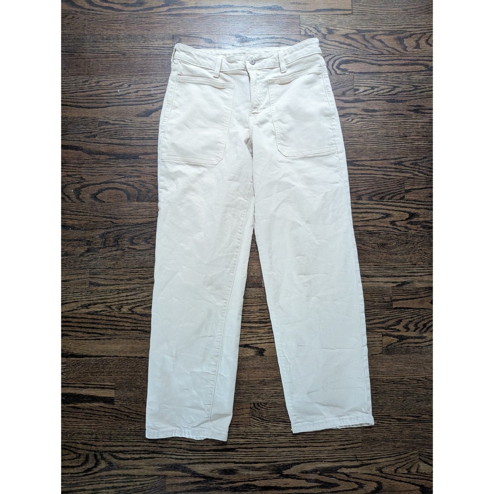 Old Navy High-Rise OG Loose Fit Cream Solid Jeans Women's Size 8 Wide Leg Pocket